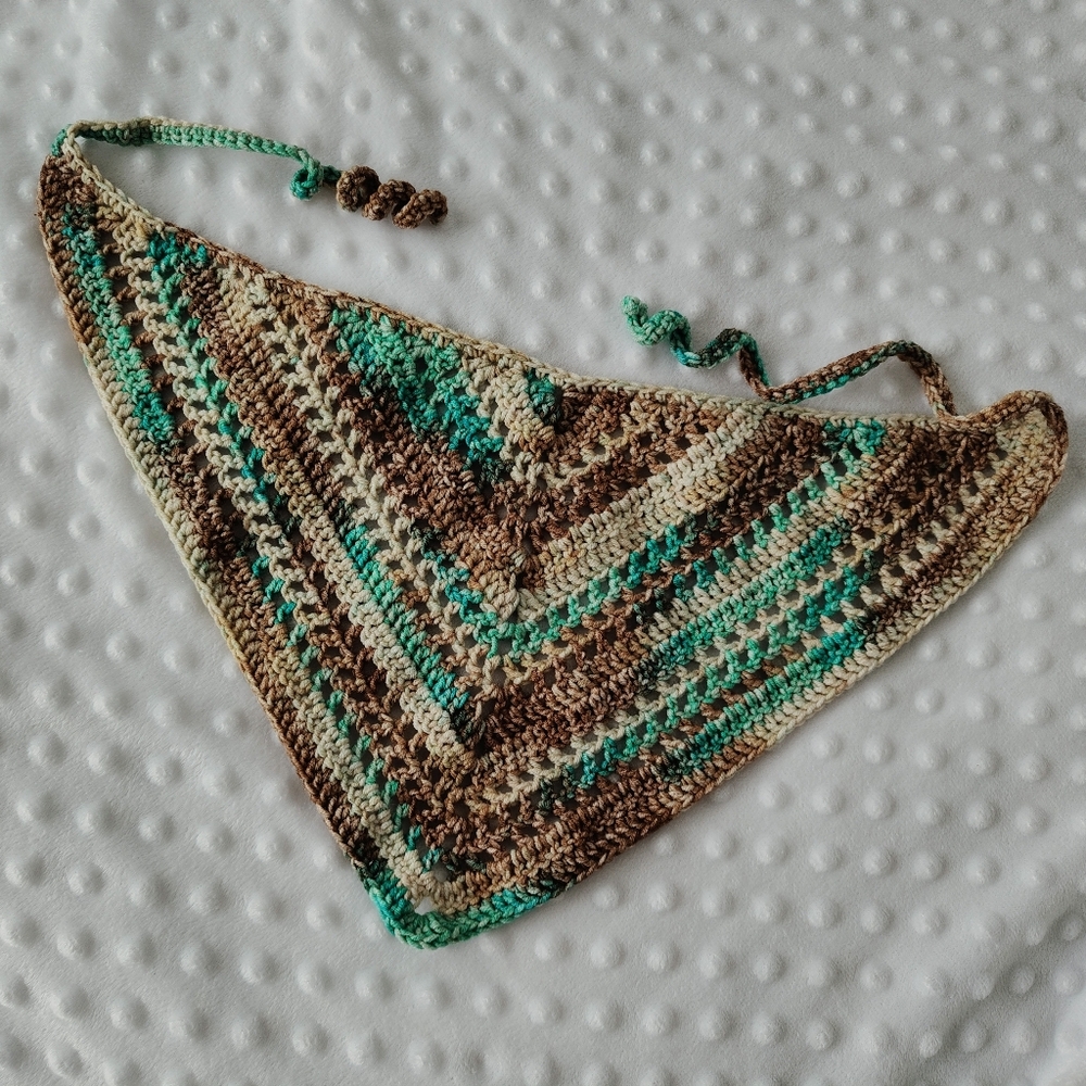 Crochet Hair Bandana in Green and Brown